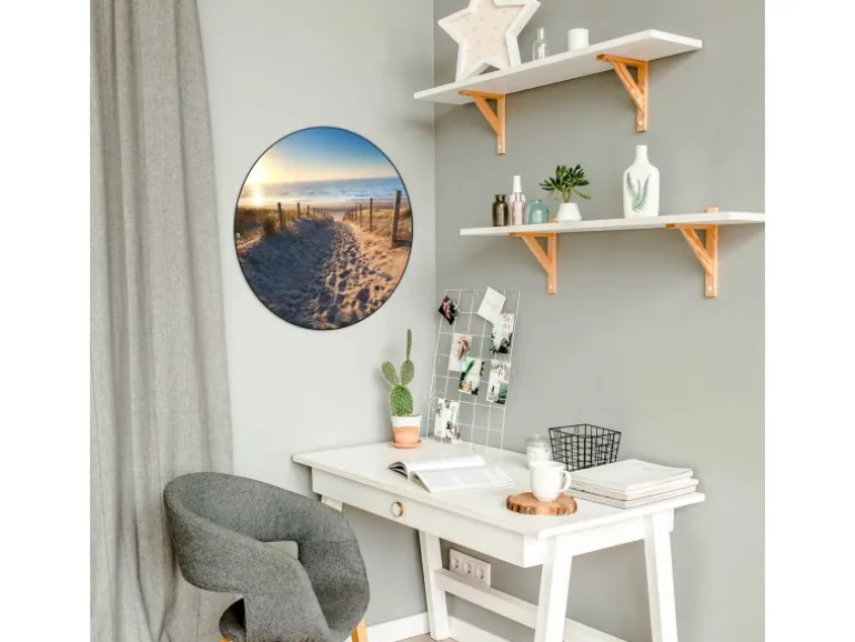 Banjado Magnettafel Rund Größe 47cm Magnetwand Schwarz Aus Metall Magnetpinnwand Pinnwand Motiv Nordseestrand