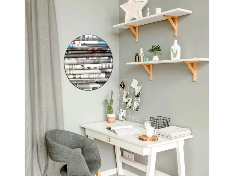 Banjado Magnettafel Rund Größe 47cm Magnetwand Schwarz Aus Metall Magnetpinnwand Pinnwand Motiv Zeitungen