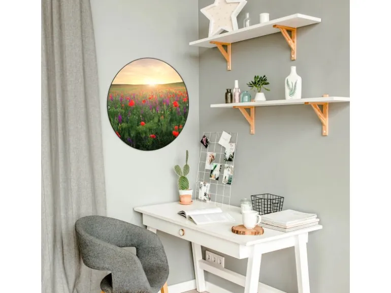 Banjado Magnettafel Rund Größe 47cm Magnetwand Schwarz Aus Metall Magnetpinnwand Pinnwand Motiv Sommerfeld