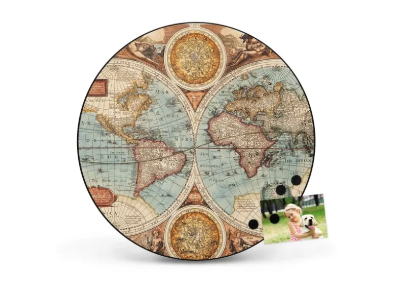 Banjado Magnettafel Rund Größe 47cm Magnetwand Schwarz Aus Metall Magnetpinnwand Pinnwand Motiv Historische Weltkarte