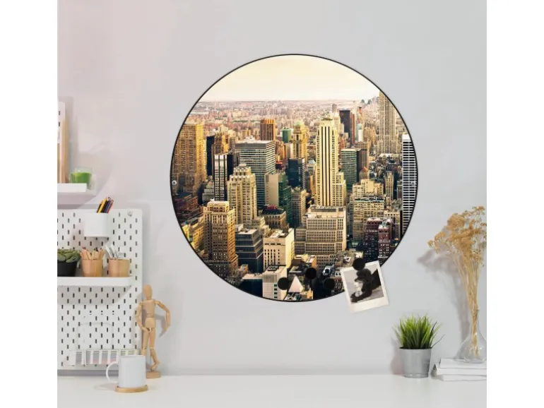 Banjado Magnettafel Rund Größe 47cm Magnetwand Schwarz Aus Metall Magnetpinnwand Pinnwand Motiv New York City