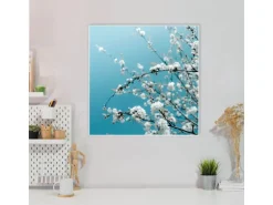 Banjado Magnettafel 50x50cm Magnetwand Weiß Aus Metall Magnetpinnwand Pinnwand Inkl. 4 Magnete Motiv Weiße Kirschblüten