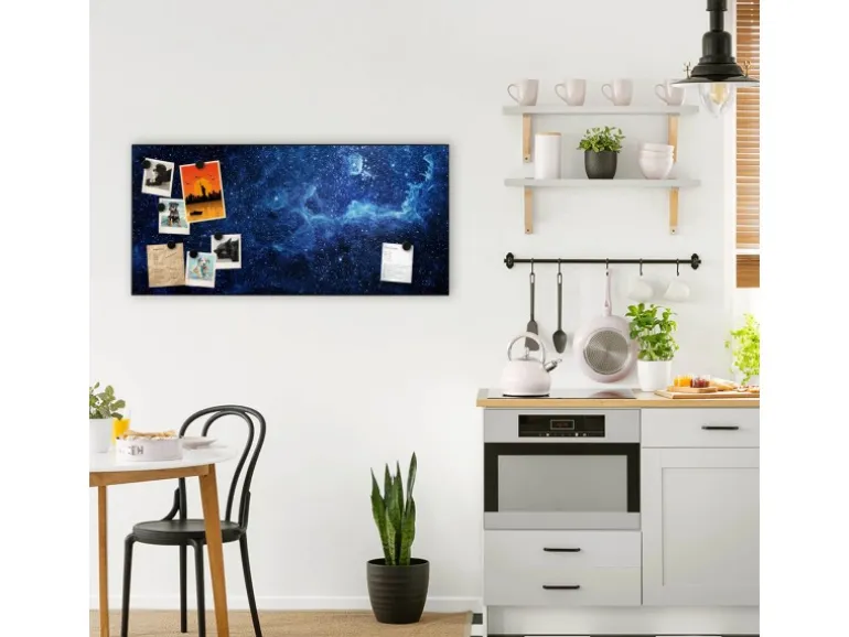 Banjado Magnettafel 78x37cm Magnetwand Schwarz Aus Metall Magnetpinnwand Pinnwand Inkl. 4 Magnete Motiv Galaxie