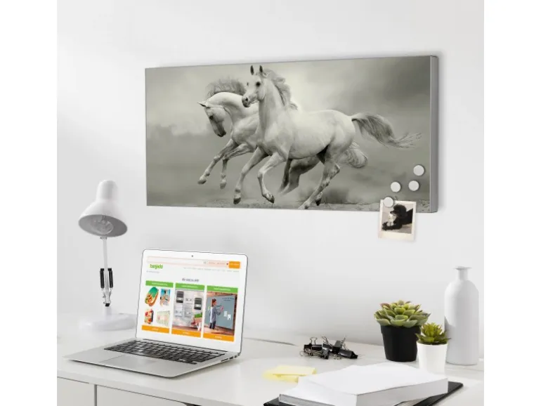 Banjado Magnettafel 78x37cm Magnetwand Silber Aus Metall Magnetpinnwand Pinnwand Inkl. 4 Magnete Motiv Wilde Pferde Sw