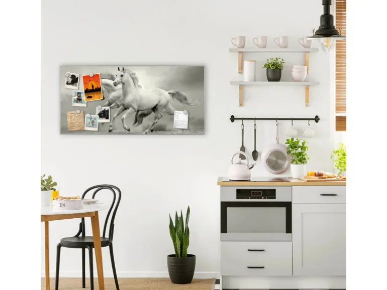 Banjado Magnettafel 78x37cm Magnetwand Silber Aus Metall Magnetpinnwand Pinnwand Inkl. 4 Magnete Motiv Wilde Pferde Sw