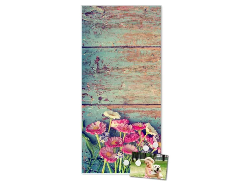 Banjado Magnettafel 37x78cm Magnetwand Weiß Aus Metall Magnetpinnwand Pinnwand Inkl. 4 Magnete Motiv Blumenpfücken