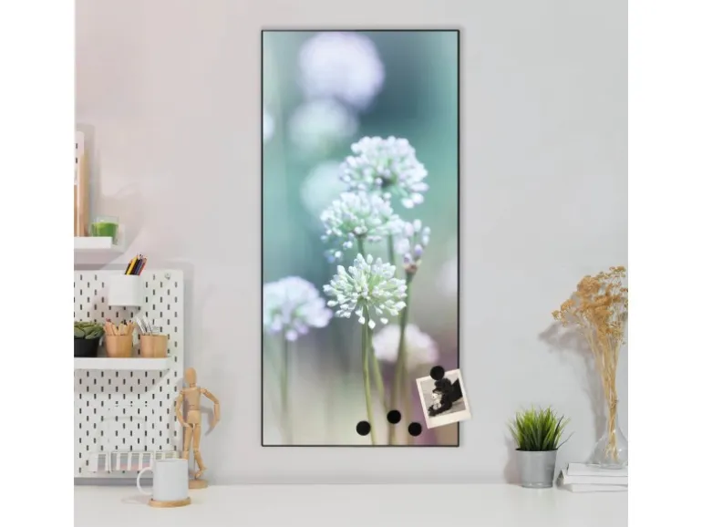 Banjado Magnettafel 37x78cm Magnetwand Schwarz Aus Metall Magnetpinnwand Pinnwand Inkl. 4 Magnete Motiv Lauchblüte