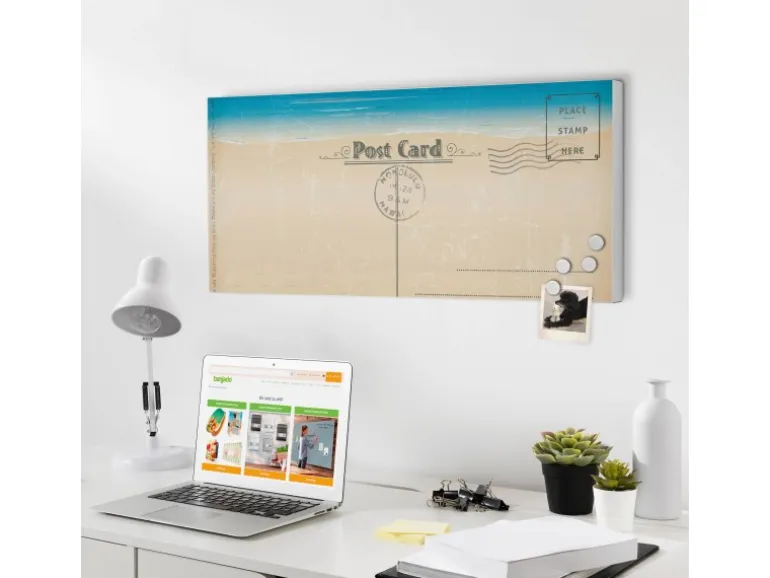 Banjado Magnettafel 78x37cm Magnetwand Weiß Aus Metall Magnetpinnwand Pinnwand Inkl. 4 Magnete Motiv Postkarte