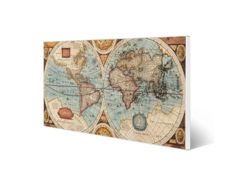 Banjado Magnettafel 78x37cm Magnetwand Weiß Aus Metall Magnetpinnwand Pinnwand Inkl. 4 Magnete Motiv Historische Weltkarte