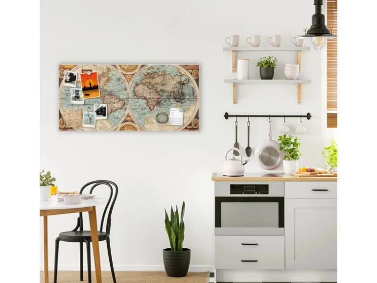 Banjado Magnettafel 78x37cm Magnetwand Weiß Aus Metall Magnetpinnwand Pinnwand Inkl. 4 Magnete Motiv Historische Weltkarte