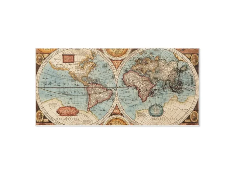Banjado Magnettafel 78x37cm Magnetwand Weiß Aus Metall Magnetpinnwand Pinnwand Inkl. 4 Magnete Motiv Historische Weltkarte