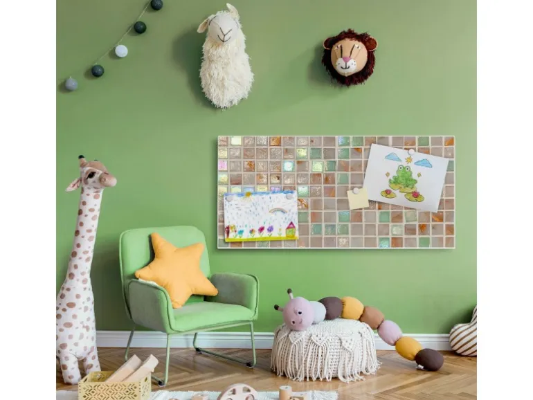 Banjado Magnettafel 78x37cm Magnetwand Weiß Aus Metall Magnetpinnwand Pinnwand Inkl. 4 Magnete Motiv Grüne Fliesen
