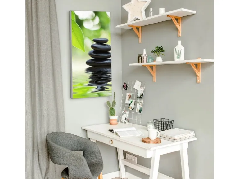 Banjado Magnettafel 37x78cm Magnetwand Silber Aus Metall Magnetpinnwand Pinnwand Inkl. 4 Magnete Motiv Steine&Relax