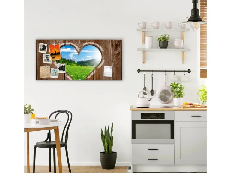 Banjado Magnettafel 78x37cm Magnetwand Silber Aus Metall Magnetpinnwand Pinnwand Inkl. 4 Magnete Motiv Ausblick Mit Herz