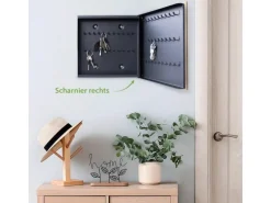 Banjado Schlüsselkasten Holz 30x30cm Schwarz Scharnier Rechts 50 Haken Design Schlüsselbox Motiv Entdecker-Laterne