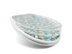 Banjado Toilettendeckel Mit Absenkautomatik WC-Sitz Soft Close Weiß Hygienischer Duroplast Leichte Montage Mit Motiv Mosaik Blau