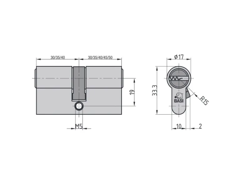 Basi - V55 - Profil-Doppelzylinder - 35/40 mm - Verschiedenschließend