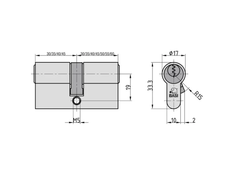 Basi - V50 - Profil-Doppelzylinder - 30/40 mm - Verschiedenschließend