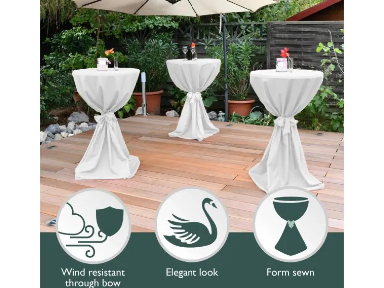 Beautissu Sylt Stehtisch Ø 70cm Weiß mit Giulia Stehtischhusse Ø 70cm Weiß