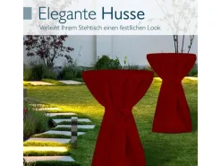 Beautissu Sylt Stehtisch Ø 80cm Grau mit Premium Stehtischhusse Ø 80cm Bordeaux