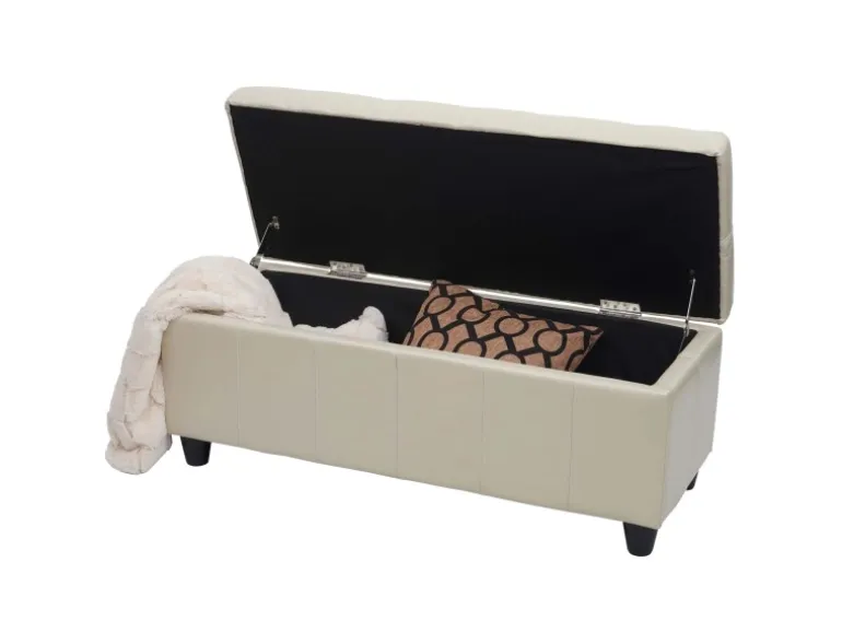BERLINLODGE Aufbewahrungs-Truhe Lars 45x114x45cm Kunstleder Creme