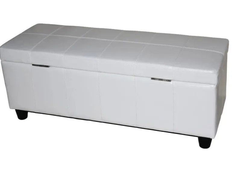 BERLINLODGE Aufbewahrungs-Truhe Sitzbank Lars 45x112x45cm Weiß Leder & Kunstleder