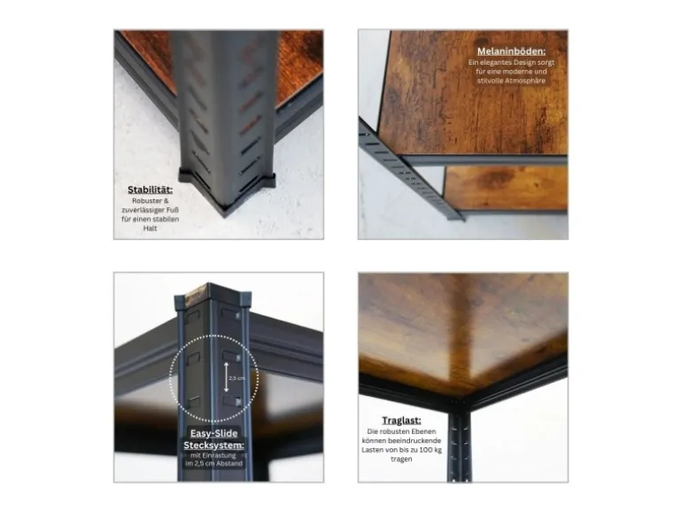 BERLINLODGE 2er Wohnregal Ragnar Set HxBxT 150x45x45cm Fachlast 100kg Vintagebraun-Schwarz