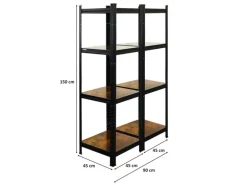 BERLINLODGE 4er Wohnregal Ragnar Set HxBxT 150x45x45cm Fachlast 100kg Vintagebraun-Schwarz