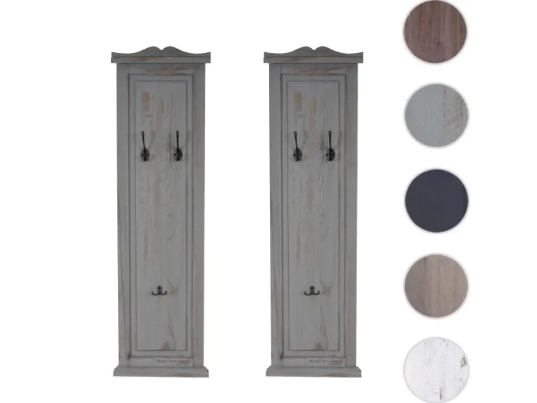 BERLINLODGE Garderobe 2er-Set 109x28x5,5cm Wandhaken Holz Grau Shabby
