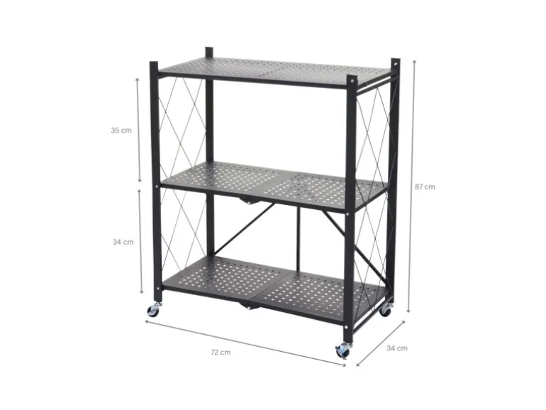 BERLINLODGE KLAP Klappbares Regal Auf Rollen HxBxT 87 x 72 x 34 cm 3 Ebenen Belastbarkeit 150kg Schwarz Wohnregal