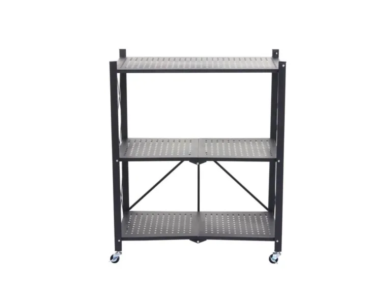 BERLINLODGE KLAP Klappbares Regal Auf Rollen HxBxT 87 x 72 x 34 cm 3 Ebenen Belastbarkeit 150kg Schwarz Wohnregal