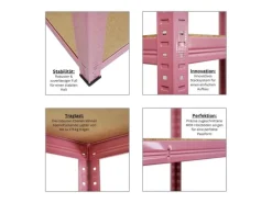 BERLINLODGE Mega Deal 3x Wohnregal PINK LADY HxBxT 180x90x40cm Fachlast 175kg 5 Ebenen Pink Bücherregal Standregal Büroregal