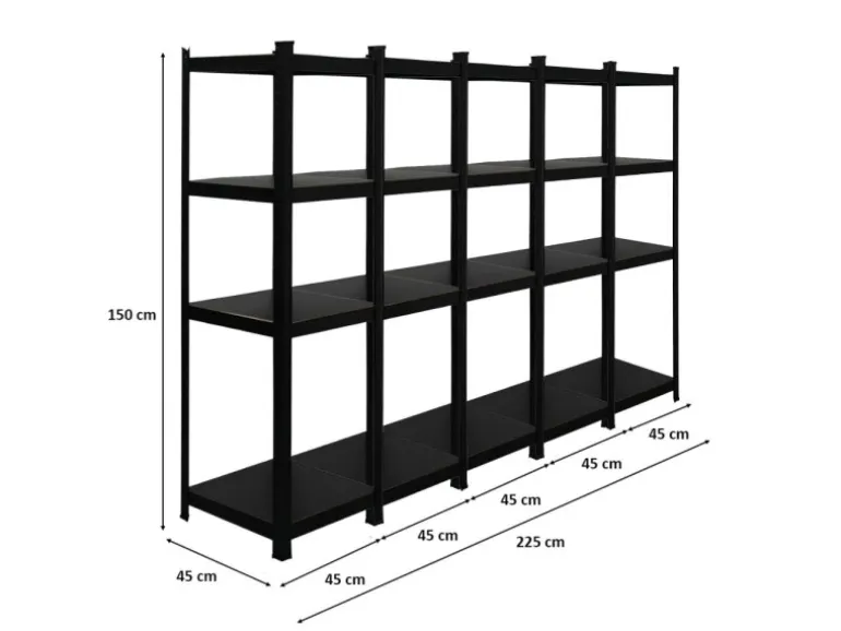 BERLINLODGE Mega Deal 5x Wohnregal Ragnar HxBxT 150x45x45cm Fachlast 100kg Matt Shwarz Bücherregal Standregal Büroregal für Wohnzimmer