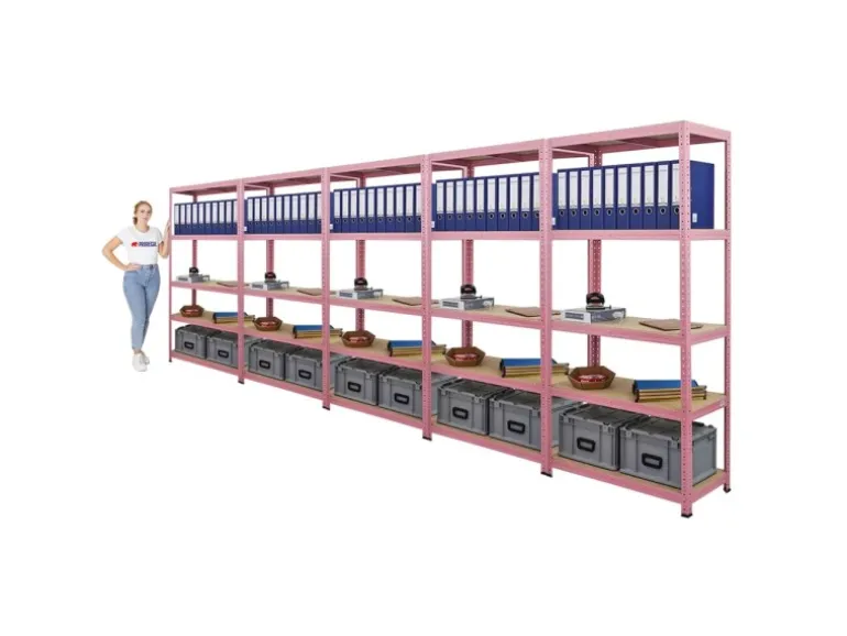 BERLINLODGE Mega Deal 5x Wohnregal PINK LADY HxBxT 180x90x40cm Fachlast 175kg 5 Ebenen Pink Bücherregal Standregal Büroregal