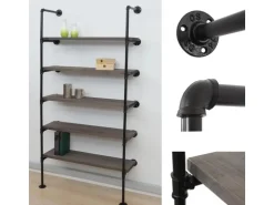 BERLINLODGE Standregal HxBxT 165x80x28cm Industriedesign Holz Metall Grau-Braun Wohnregal Bücherregal Ablageregal