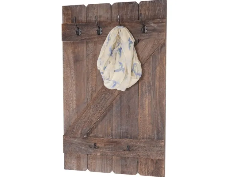 BERLINLODGE Wandgarderobe 91x60x10cm 6 Haken Braun Shabby