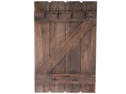 BERLINLODGE Wandgarderobe 91x60x10cm 6 Haken Braun Shabby