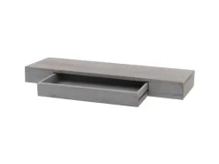 BERLINLODGE Wandregal HxBxT 8x80x25cm Schweberegal Wandboard Hängeregal Regal Schublade Massiv-Holz Grau Shabby