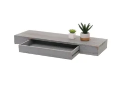 BERLINLODGE Wandregal HxBxT 8x80x25cm Schweberegal Wandboard Hängeregal Regal Schublade Massiv-Holz Grau Shabby