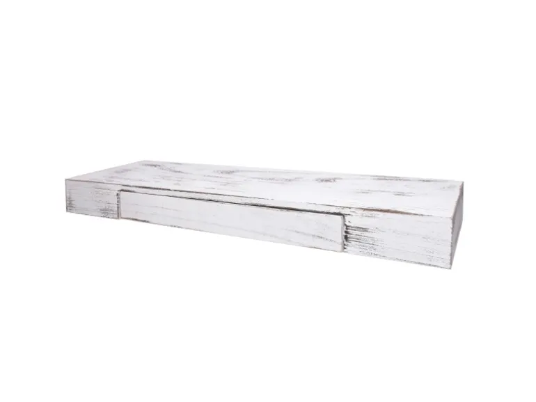 BERLINLODGE Wandregal HxBxT 8x80x25cm Schublade Massiv-Holz Weiß Shabby Schweberegal Wandboard Hängeregal Regal