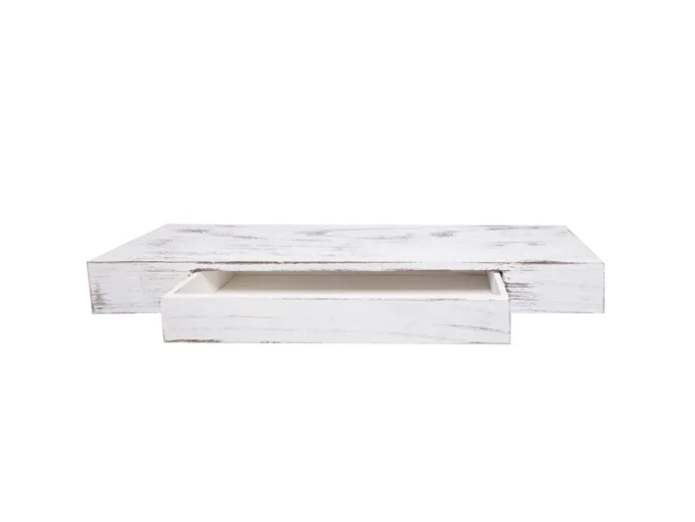 BERLINLODGE Wandregal HxBxT 8x80x25cm Schublade Massiv-Holz Weiß Shabby Schweberegal Wandboard Hängeregal Regal