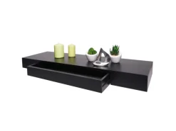 BERLINLODGE Wandregal HxBxT 8x80x25cm Schublade Massiv-Holz Schwarz Schweberegal Wandboard Hängeregal Regal