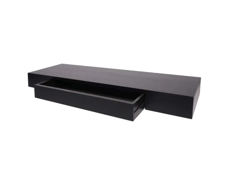 BERLINLODGE Wandregal HxBxT 8x80x25cm Schublade Massiv-Holz Schwarz Schweberegal Wandboard Hängeregal Regal