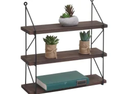 BERLINLODGE Wandregal HxBxT 40x40x13cm 3 Regalböden Metall Massiv-Holz Industrial Dunkelbraun Hängeregal Schweberegal Regal
