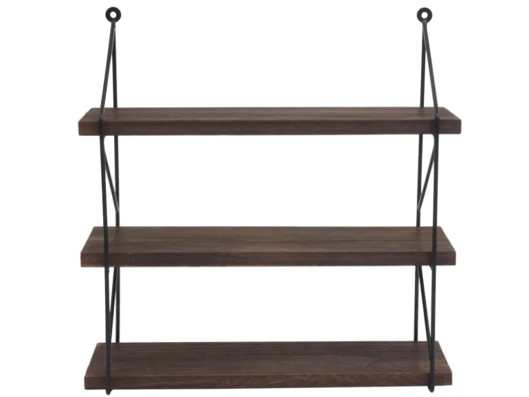 BERLINLODGE Wandregal HxBxT 40x40x13cm 3 Regalböden Metall Massiv-Holz Industrial Dunkelbraun Hängeregal Schweberegal Regal