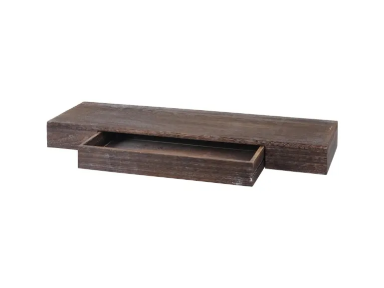 BERLINLODGE Wandregal HxBxT 8x80x25cm Schweberegal Wandboard Hängeregal Regal Schublade Massiv-Holz Braun Shabby
