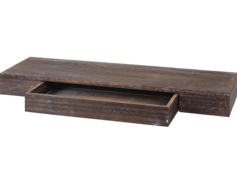 BERLINLODGE Wandregal HxBxT 8x80x25cm Schweberegal Wandboard Hängeregal Regal Schublade Massiv-Holz Braun Shabby