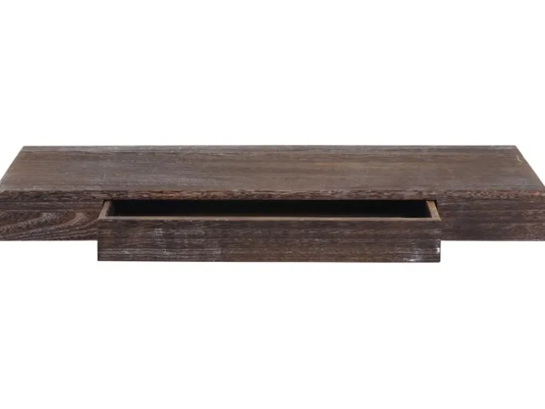 BERLINLODGE Wandregal HxBxT 8x80x25cm Schweberegal Wandboard Hängeregal Regal Schublade Massiv-Holz Braun Shabby