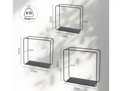 BERLINLODGE Wandregal Metall 3er Set Schwarz Schweberegal 3-Teiliges Hängeregal Würfelregal Schrankregal Wanddeko Und Ablage Schwarz
