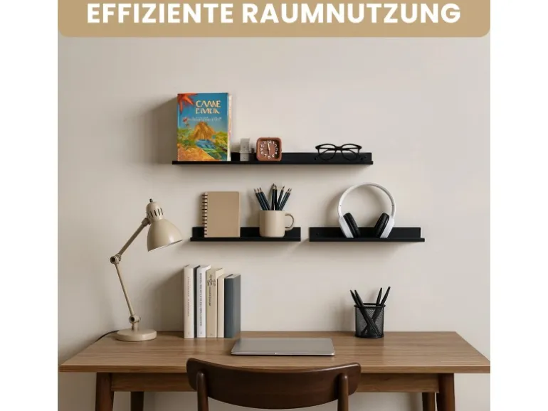 BERLINLODGE Wandregal Metall 3er Set Matte Schwarz Schweberegal Wandboards Bücherregal 3-Teiliges Hängeregal Wanddeko